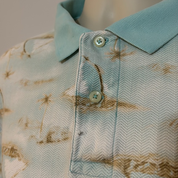 David cremeux size medium 100% cotton light blue white brown 2 button polo - Picture 2 of 5